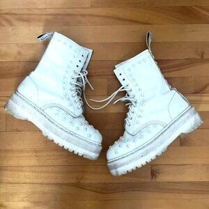Dr (doc) Martens Air-Wair white STUDDED platform boots, women US 9, UK 7